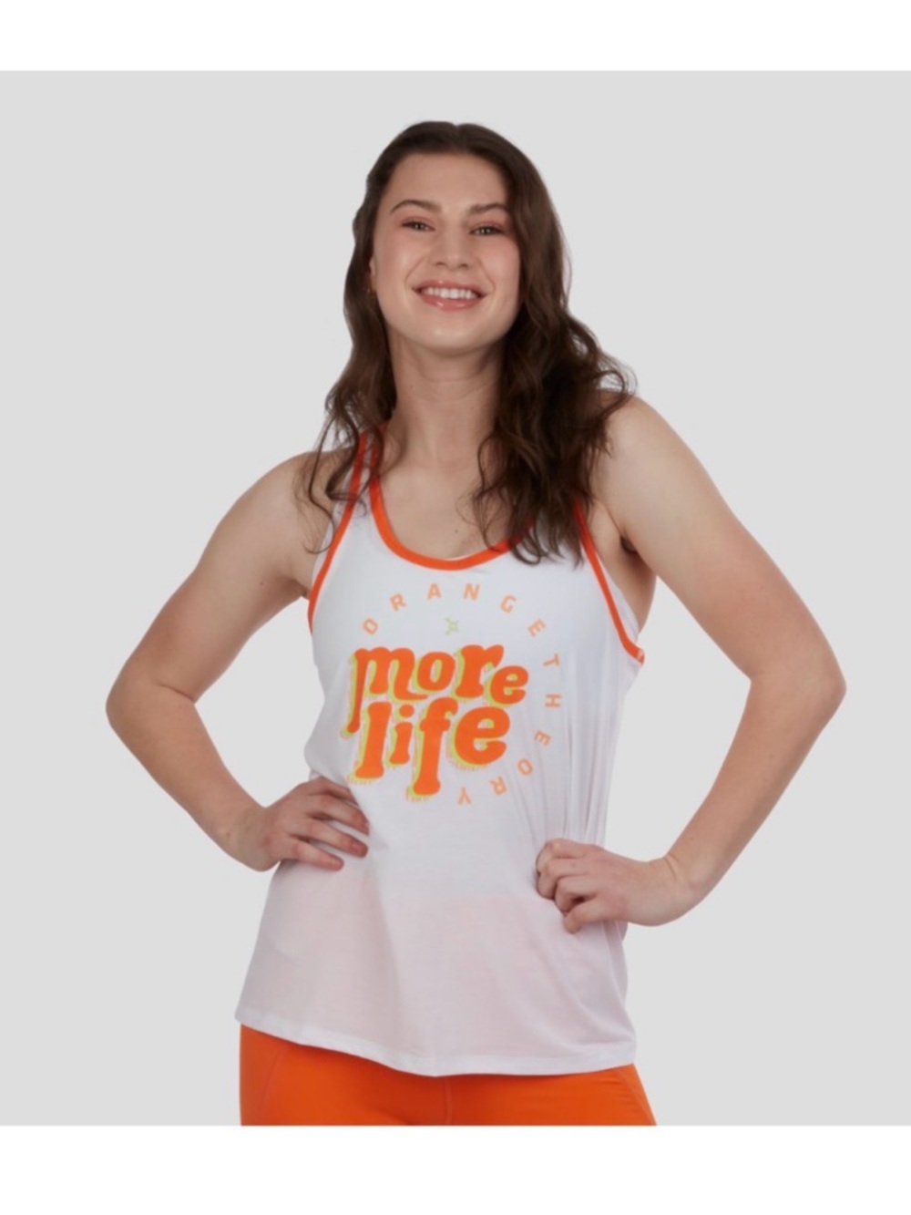 Orangetheory White Tank Top with 'More Life' Graphic